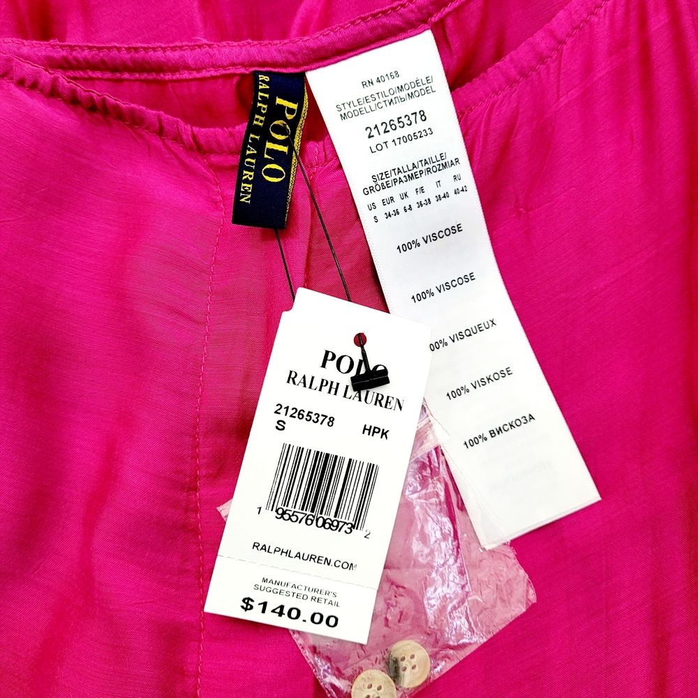 NWT POLO RALPH LAUREN Quinn Tiered Button Front Maxi Dress Hot Pink Small - Picture 8 of 14